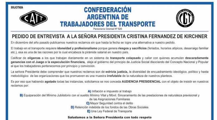 Pedido de entrevista a Cristina Fernandez de Kirchner