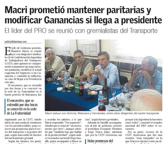 Macri prometió mantener paritarias y modificar Ganancias si llega a presidente
