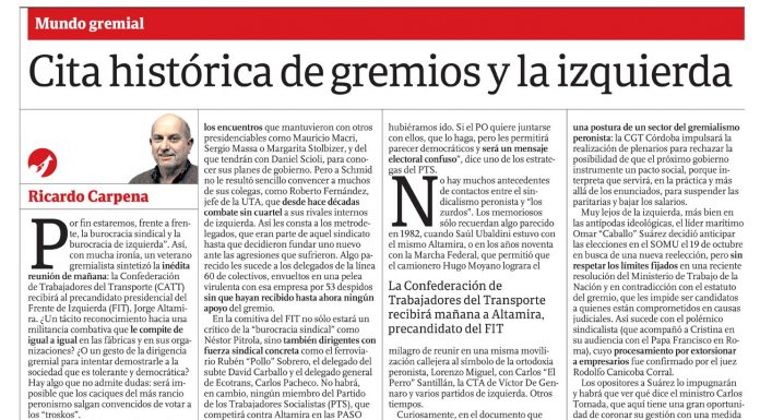 Cita histórica de gremios y la izquierda