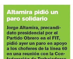 Altamira pidió un paro solidario