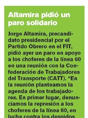 Altamira pidió un paro solidario