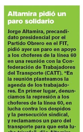 Altamira pidió un paro solidario