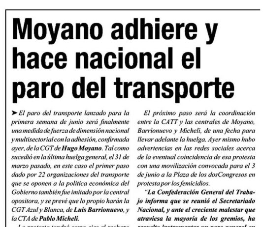 Moyano adhiere y hace nacional el paro del transporte