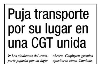 Puja transporte por su lugar en una CGT unida
