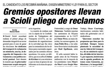 Gremios opositores llevan a Scioli pliego de reclamos