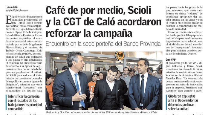 Café de por medio, Scioli y la CGT de Caló acordaron reforzar la campaña