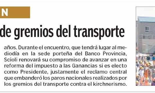 Scioli, a la caza del apoyo de gremios del transporte