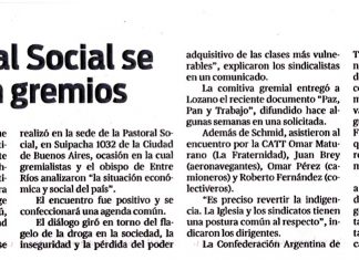 La Pastoral Social se reunió con gremios