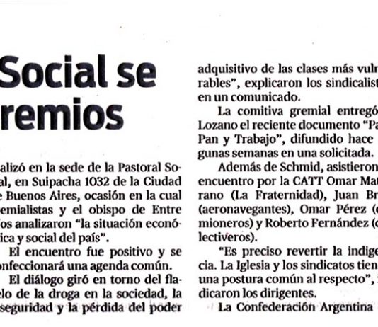 La Pastoral Social se reunió con gremios