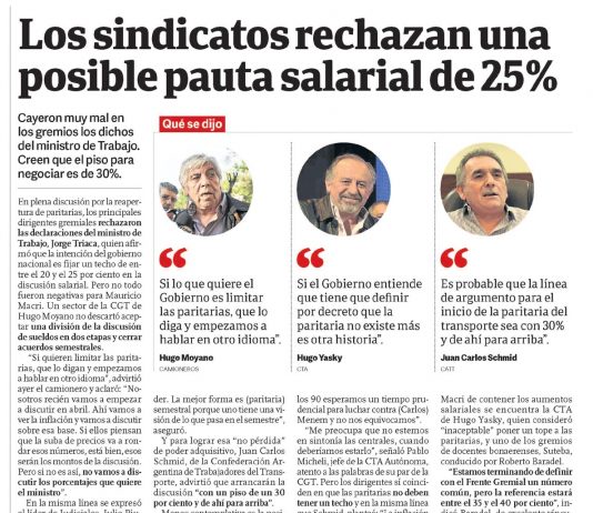 Los sindicatos rechazan una posible pauta salarial del 25%