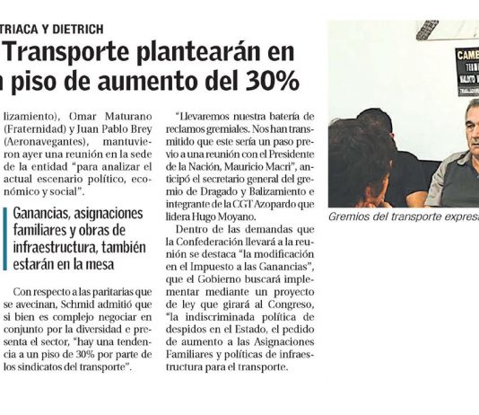 Sindicatos de Transporte plantearán en la paritaria un piso de aumento del 30%