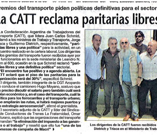 La CATT reclama paritarias libres