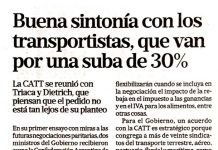 Buena sintonía con los transportistas, que van por una suba del 30%