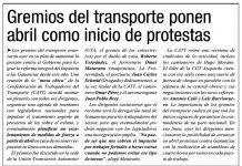 Gremios del transporte ponen abril como inicio de protestas