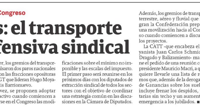 Ganancias: el transporte lidera la ofensiva sindical