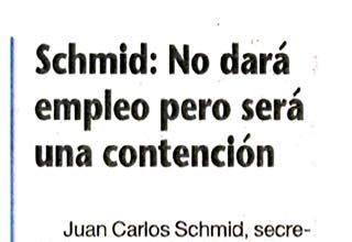 Schmid: no dará empleo pero será una contención