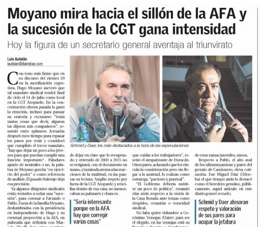 Moyano mira hacia el sillón de la AFA y la sucesion de la CGT gana intensidad