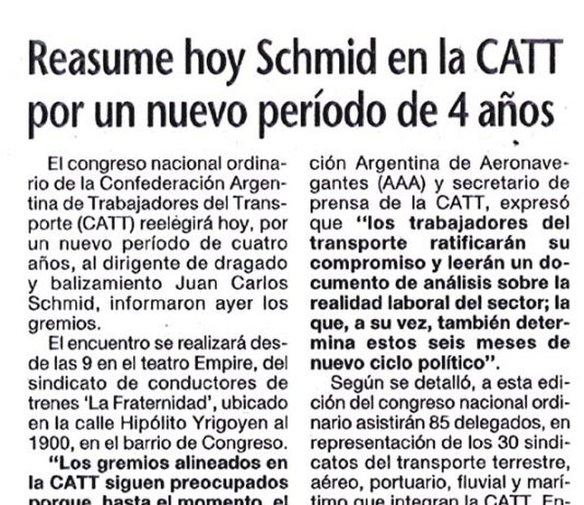 Reasume hoy Schmid en la CATT por un nuevo período de 4 años