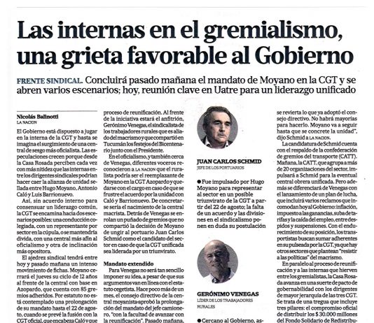 Las internas en el gremialismo, una grieta favorable al Gobierno