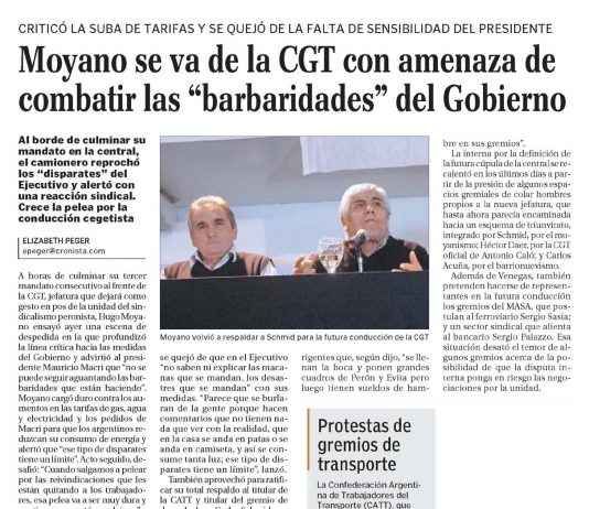 Moyano se va de la CGT con amenazas de combatir las «barbaridades» del Gobierno