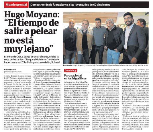 Hugo Moyano: «El tiempo de salir a pelear no está muy lejano»