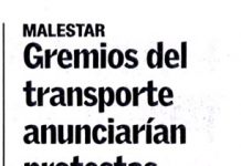 Gremios del transporte anunciarían protestas