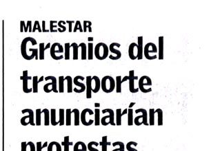 Gremios del transporte anunciarían protestas