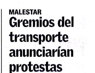 Gremios del transporte anunciarían protestas