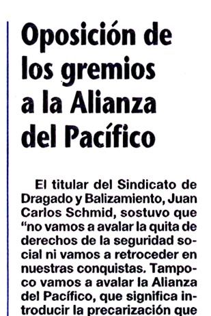 Oposición de los gremios a la Alianza del Pacífico