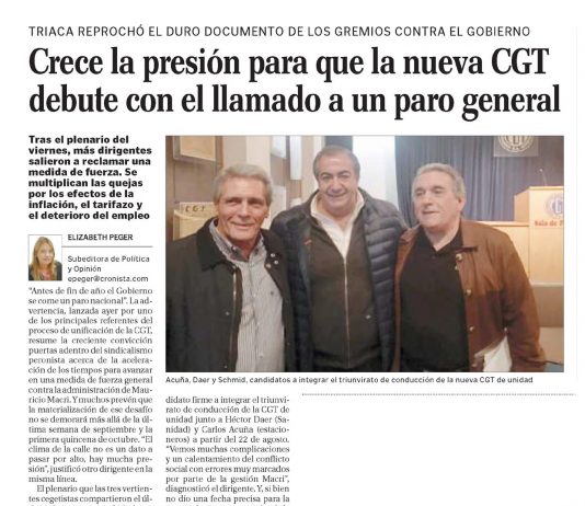 Crece la presión para que la nueva CGT debute con el llamado a un paro general