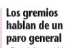 Los gremios hablan de un paro general