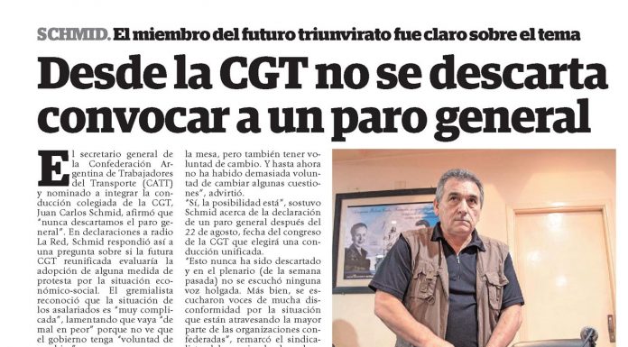 Desde la CGT no se descarta convocar a un paro general